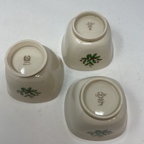 Lenox Holiday Dimension Square Treat Bowls Set Of 3 Christmas Holly Berry Candy - Picture 6 of 13